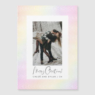 Invitation Magnétique Pastel moderne Wavy Guilloché Couple Photo Noël