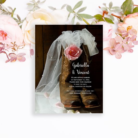 Invitation Magnétique Pays Rose Cowboy Boots Mariage Enregistrer la date