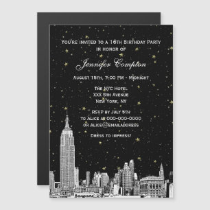Invitation Magnétique Paysage de NYC gravé étoilé fond DIY couleur SQ Sw
