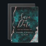 Invitation Magnétique Peacock Green Rose Gold Agate Marbre Enregistrer l<br><div class="desc">Peacock Green & Rose Gold Foil Aquarelle Marbre Agate Géode Doré Design,  avec polices Moderne et Script. Mariage tendance et chic Enregistrer la date Cartes magnétiques! ~ Regardez ma boutique pour voir l'ensemble de la suite mariage pour ce design!</div>