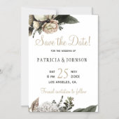 Invitation Magnétique Peonies blanches d'hiver mariage élégant enregistr (Recto)