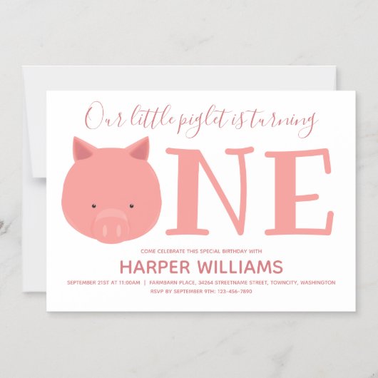 Invitation Magnétique Petit Piglet transformant un animal premier annive (Recto)