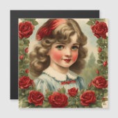 Invitation Magnétique Petite fille vintage avec des roses (Devant / Derrière)