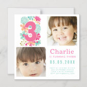 Invitation Magnétique Photo de fête d'anniversaire Troisième Trois 3 ans (Recto)