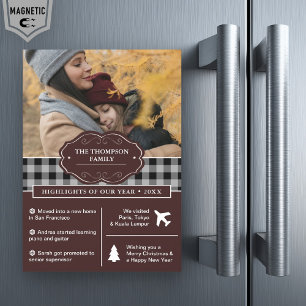Invitation Magnétique Photo de Noël Black Buffalo Plaid Bilan de l'Année