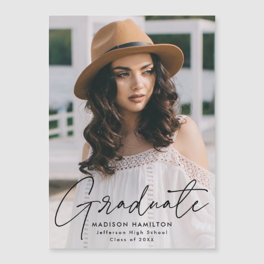 Invitation Magnétique Photo de script noir moderne (Devant)