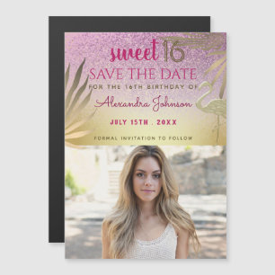 Invitation Magnétique Photo Enregistrer La Date Sweet 16 Pink Gold