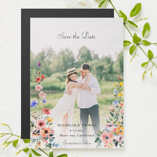 Invitation Magnétique Photo Fleur sauvage aquarelle Enregistrer la date