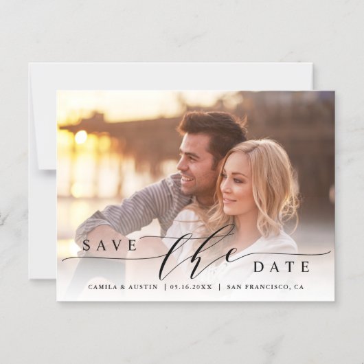 Invitation Magnétique Photo Mariage moderne et simple Enregistrer la dat (Recto)