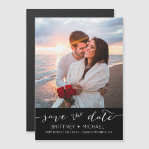 Invitation Magnétique Photo Modern Black Simple Enregistrer la date