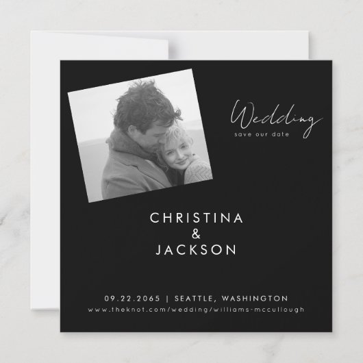 Invitation Magnétique Photo moderne B/W Black Wedding Enregistrer la dat (Recto)