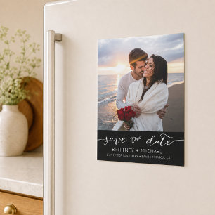 Invitation Magnétique Photo Moderne Noir Simple Save the Date