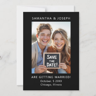 Invitation Magnétique Photo personnalisée Mariage noir simple Enregistre