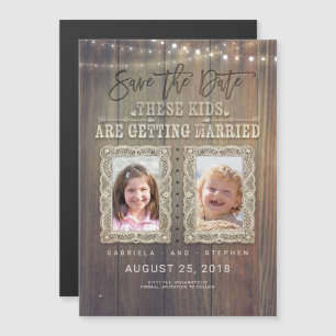 Invitation Magnétique Photos amusantes pour enfants Bois rustique Enre