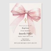 Invitation Magnétique Pink bow crème fille Baptême (Devant)