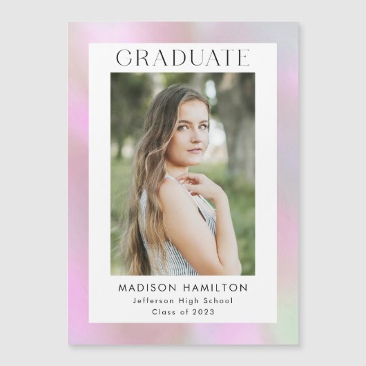 Invitation Magnétique Pink Holographic Photo Graduation (Devant)