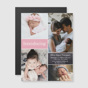 Invitation Magnétique Pink Introduire photo collage bébé naissance