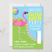 Invitation Magnétique Piscine d'été cool Flamant rose rose fête d'annive (Recto)