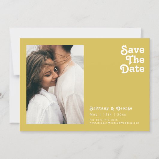 Invitation Magnétique Plage Retro | Gold Horizontal Enregistrer La Date (Recto)