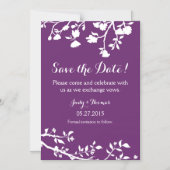 Invitation Magnétique Plum Purple Fleur Blanche Enregistrer L'Aimant Dat (Recto)