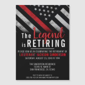 Invitation Magnétique Pompier Retraite Ligne Rouge Flag Flaman (Devant)