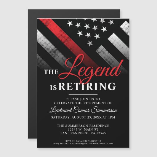 Invitation Magnétique Pompier Retraite Ligne Rouge Flag Flaman (Devant / Derrière)