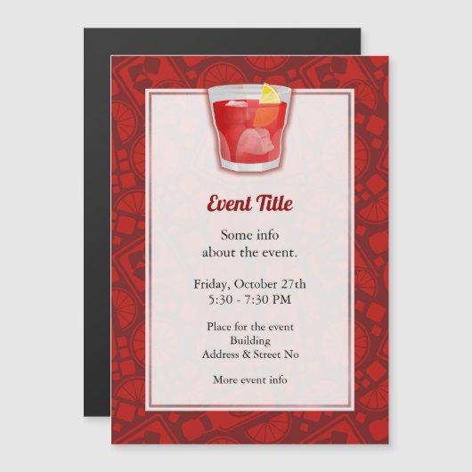 Invitation magnétique pour cocktail Negroni (Devant / Derrière)