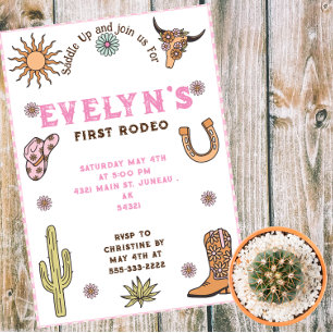 Invitation Magnétique Premier Rodéo Western Cowboy Boho Anniversaire
