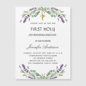 Invitation Magnétique Première communion lavande eucalyptus violet luxe (Devant)