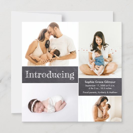 Invitation Magnétique Présentation de plusieurs photos de naissance de b (Recto)