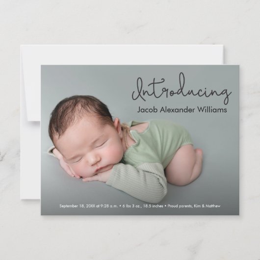 Invitation Magnétique Présentation moderne Script Custom Baby boy Photo (Recto)