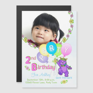 Invitation Magnétique Princess Bear Custom 2e fête d'anniversaire