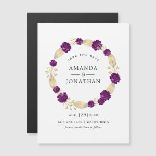 Invitation Magnétique Purple & Gold Vintage Floral Wedding Enregistrer l