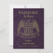 Invitation Magnétique Purple Passport Destination Mariage Enregistrer la (Recto)