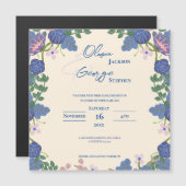 Invitation Magnétique Purple Romantic Pretty Blue Florals Garden Wedding (Devant / Derrière)