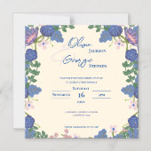 Invitation Magnétique Purple Romantic Pretty Blue Florals Garden Wedding (Recto)