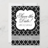 Invitation Magnétique Quatrefoil Blanc Noir Enregistrer l'aimant Date (Recto)