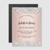 Invitation Magnétique Quinceanera argent rose or blush luxe (Devant / Derrière)