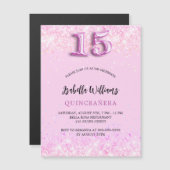 Invitation Magnétique Quinceanera confetti rose fille soirée luxe (Devant / Derrière)