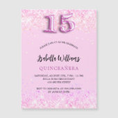 Invitation Magnétique Quinceanera confetti rose fille soirée luxe (Devant)