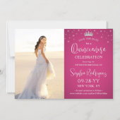 Invitation Magnétique Quinceañera Enregistrer la date Photo Fuschia rose (Recto)