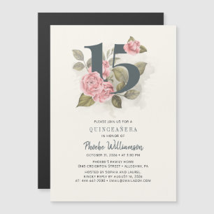 Invitation Magnétique Quinceanera Floral rustique 15e anniversaire