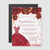 Invitation Magnétique Quinceanera robe blanche rouge rose luxe (Devant / Derrière)