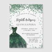 Invitation Magnétique Quinceanera robe vert émeraude blanc luxe (Devant)