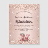 Invitation Magnétique Quinceanera rose chariot d'or luxe (Devant)