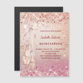 Invitation Magnétique Quinceanera rose or rose ballerine luxe (Devant / Derrière)