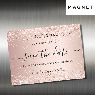 Invitation Magnétique Quinceanera rose or rousse enregistrer la date aim
