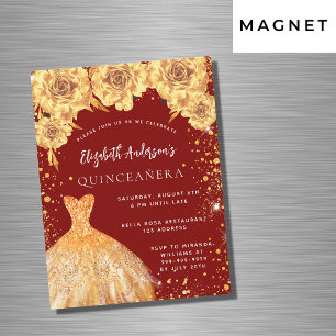 Invitation Magnétique Quinceanera rouge or parties scintillant robe rose