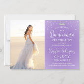 Invitation Magnétique Quinceañera Save the Date Photo Lilac Purple Stars (Recto)