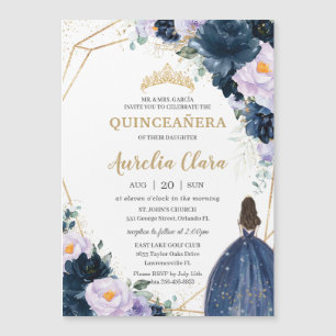Invitation Magnétique Quinceañera Sweet 16 Violet Lilac Marine Bleu Flor